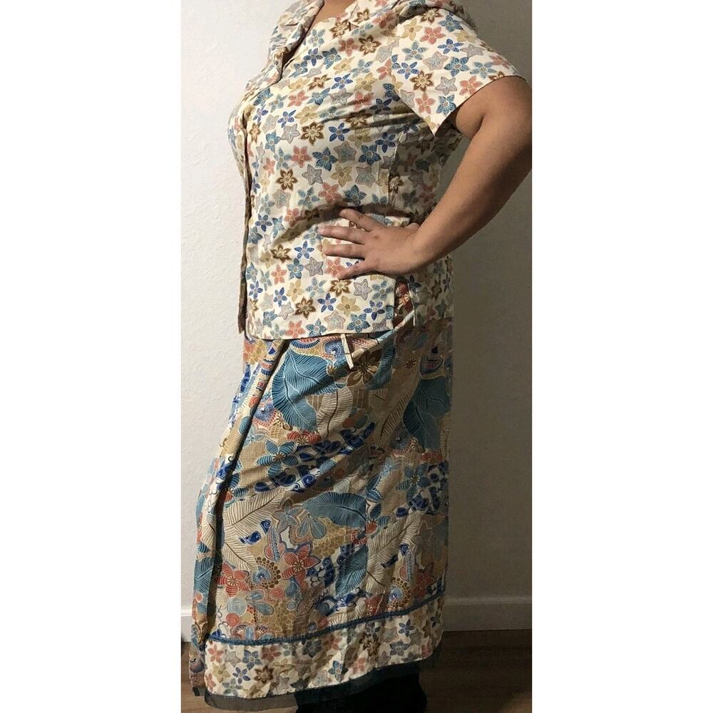 Judith Hart Collection Floral Set 2pc Wrap Skirt & Blouse 16 Multicolor Floral